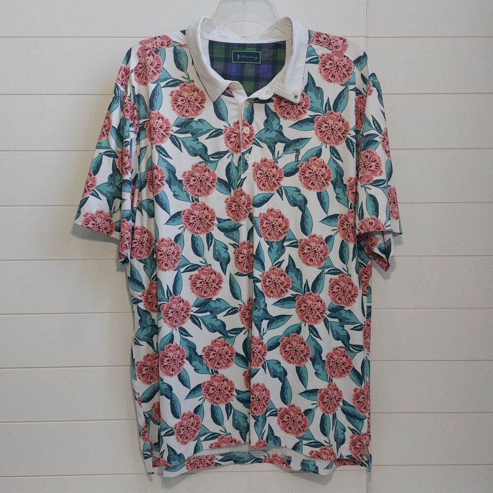 William Murray Tropical Mums Print Polo Shirt Men's XXL Golf Floral Golf Novelty
